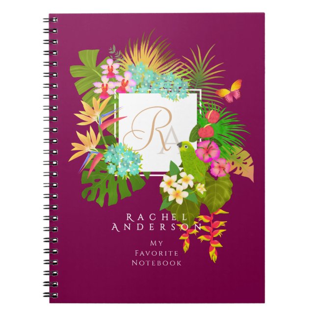 Tropical Garden Monogram Vin Anteckningsbok (Framsidan)
