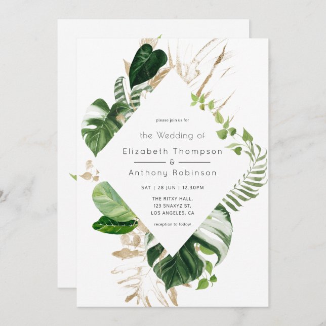 Tropical Geometric Beach Wedding i vattenfärg Inbjudningar (Fram/baksida)