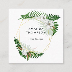 Tropical Geometric Greenery Foliage Fyrkantigt Visitkort