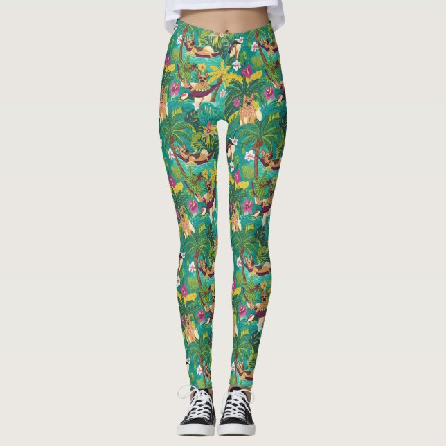Tropical German Shepherd Beach Vibes Leggings (Framsida)