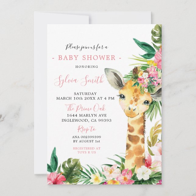 Tropical Giraffe Girl Baby Shower-inbjudan Inbjudningar (Framsida)