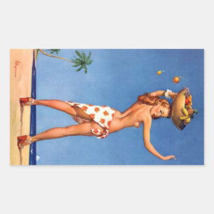 Tropical Girl Pin Up Rektangulärt Klistermärke