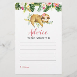 Tropical Girl Sloth Baby Shower Advice för föräldr