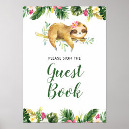Tropical Girl Sloth Baby Shower Guest Bok Poster