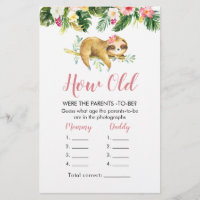 Tropical Girl Sloth Baby Shower hur gamla föräldra