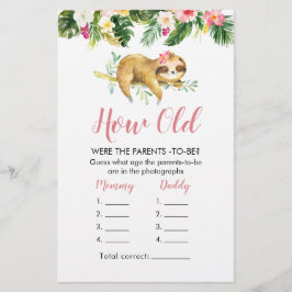 Tropical Girl Sloth Baby Shower hur gamla föräldra