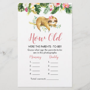 Tropical Girl Sloth Baby Shower hur gamla föräldra