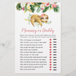 Tropical Girl Sloth Baby Shower Mamma eller pappa