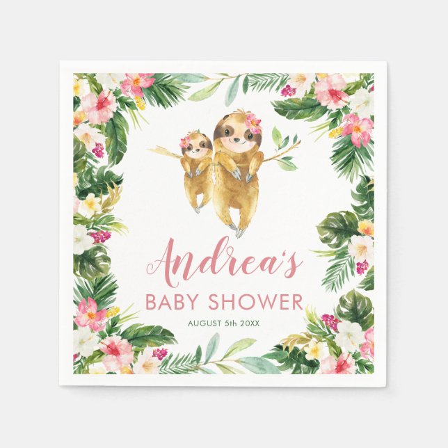 Tropical Girl Sloth Baby Shower Pappersservett (Framsidan)