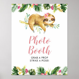 Tropical Girl Sloth Baby Shower Photo Booth Sign Poster