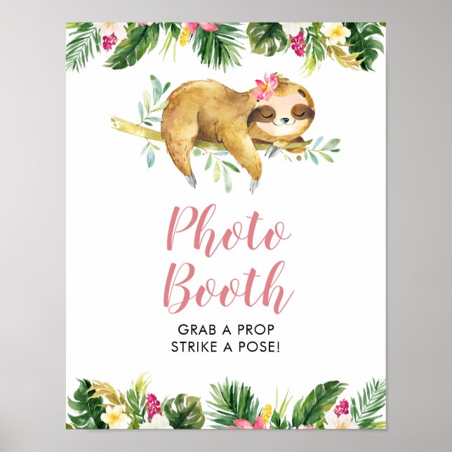 Tropical Girl Sloth Baby Shower Photo Booth Sign Poster (Framsidan)