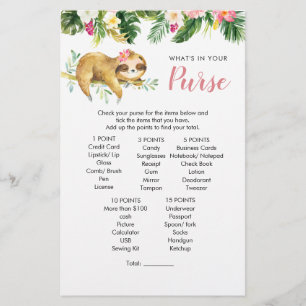 Tropical Girl Sloth Baby Shower Purwer Game