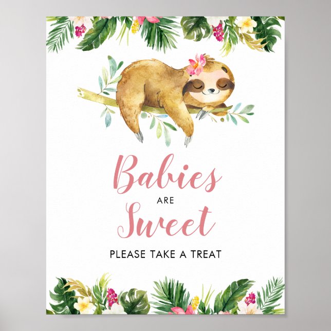 Tropical Girl Sloth Baby Shower Spädbarn är Sweet Poster (Framsidan)