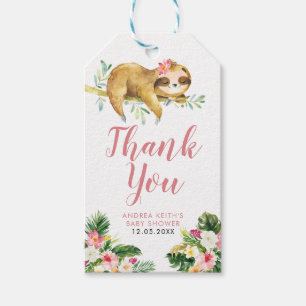 Tropical Girl Sloth Baby Shower Tack Märkre Presentetikett