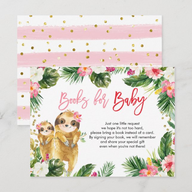 Tropical Girl Sloth Bokar för Baby Card Inbjudan Vykort (Fram/baksida)