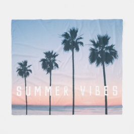 Tropical Girly Rosa & Blue Handflatan Träd Sunset Fleecefilt