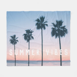 Tropical Girly Rosa & Blue Handflatan Träd Sunset Fleecefilt
