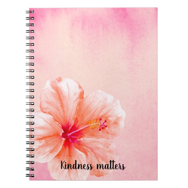 Tropical Girly Rosa Peach Hibiscus Flower Anteckningsbok (Framsidan)