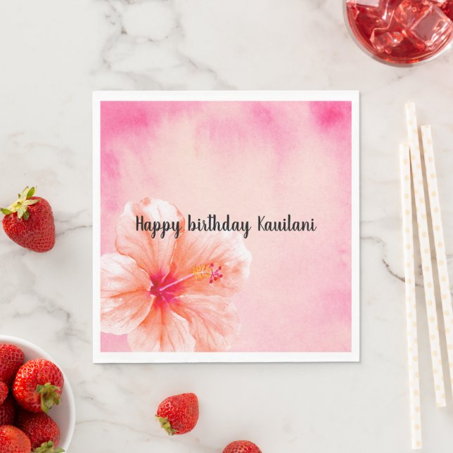 Tropical Girly Rosa Peach Hibiscus Flower Pappersservett (Insitu)