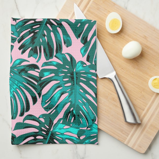 Tropical Girly Rosa Turquise Handflatan Löv Kökshandduk (Vikt i Fjärdedel)