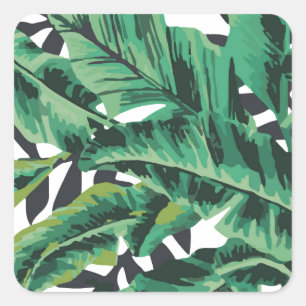 Tropical Glam Banana Löv Mönster Fyrkantigt Klistermärke