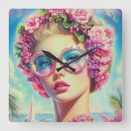 Tropical Glamor Queen Fyrkantig Klocka