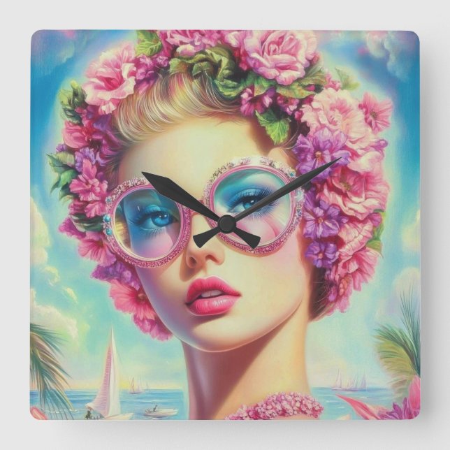 Tropical Glamor Queen Fyrkantig Klocka (Framsida)