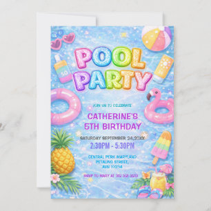Tropical Glitter Kul Pool Party Födelsedag Inbjudningar