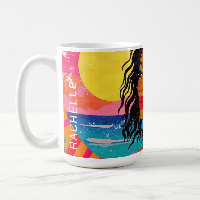 Tropical Goddess - Vibrant Pop Art Kaffemugg (Vänster)