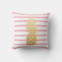 Tropical Gold Ananas | Rosa Ränder Mönster Kudde