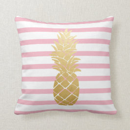 Tropical Gold Ananas | Rosa Ränder Mönster Kudde