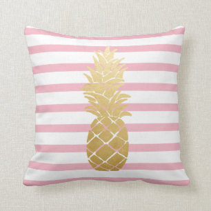 Tropical Gold Ananas Rosa Ränder Mönster Kudde