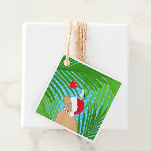 Tropical Golden Dog Santa Seagull Flat Gift Card Gåvor Etiketter (På plats)
