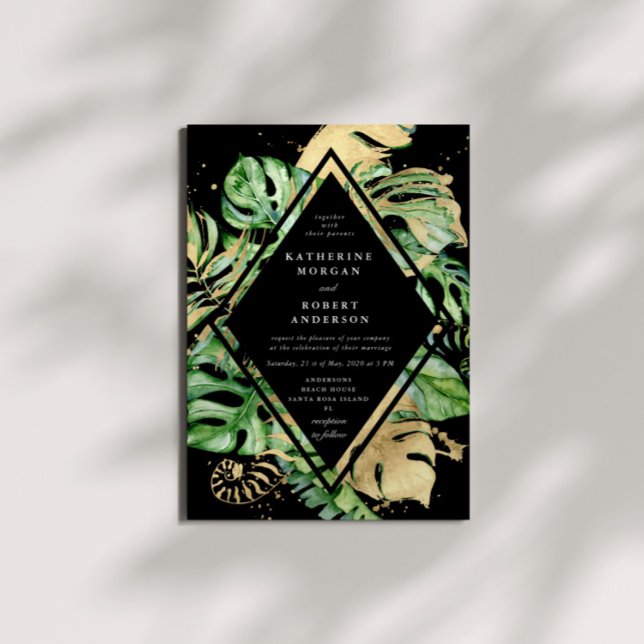 Tropical Golden Foliage Wedding bjudande Inbjudningar (Skapare uppladdad)