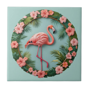 Tropical Grace Balancing Flamingo Ceramic Tile Kakelplatta