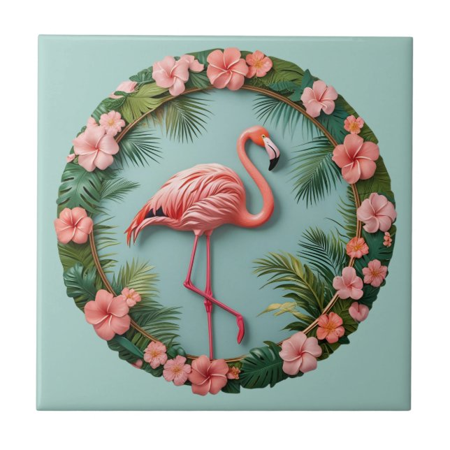 Tropical Grace Balanserande Flamingo Keramisk Kake Kakelplatta (Framsidan)