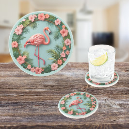 Tropical Grace Balanserande Flamingo Rund Sandsten Underlägg
