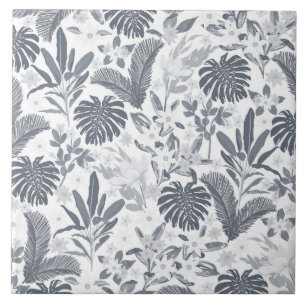 Tropical Grått Blommigt Greenery Kakelplatta