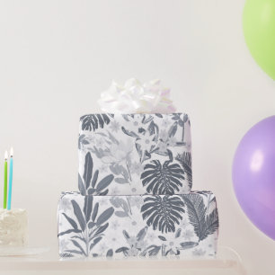 Tropical Grått Blommigt Greenery Presentpapper