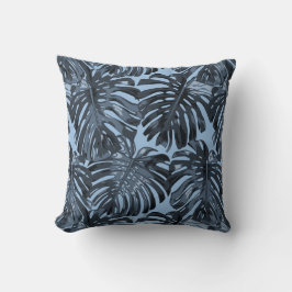 Tropical Grått Blue Handflatan Löv Kudde