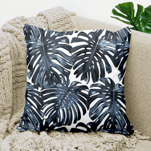 Tropical Grått White Monstera Jungle Löv Kudde