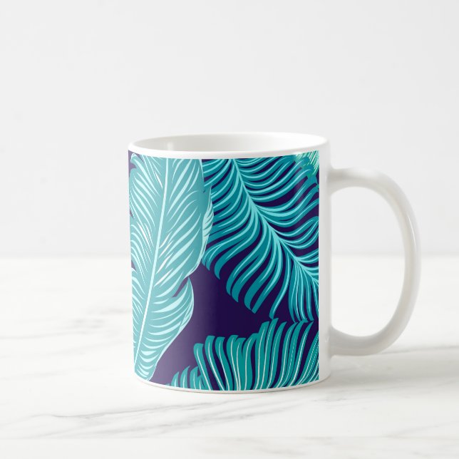 Tropical Green Blue Leaves Pattern Kaffemugg (Höger)