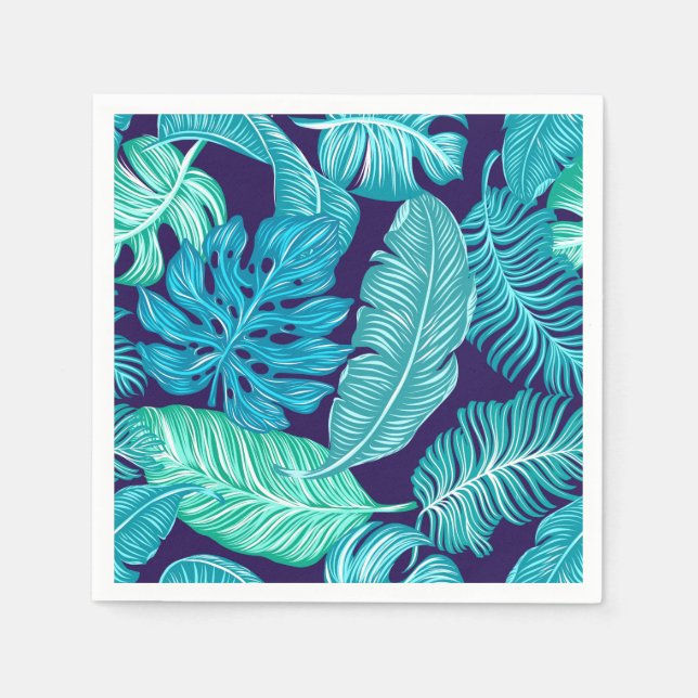 Tropical Green Blue Leaves Pattern Pappersservett (Framsidan)