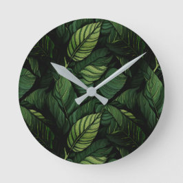 Tropical Green Leaves  Housewarming Gift Rund Klocka