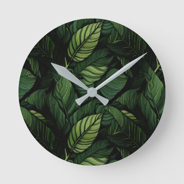 Tropical Green Leaves  Housewarming Gift Rund Klocka (Framsida)