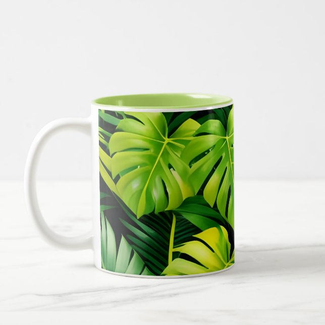 Tropical Green Leaves Mug Två-Tonad Mugg (Vänster)