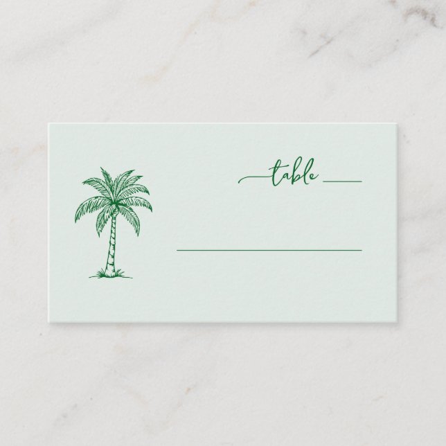Tropical Green Minimalist Palm Tree Placeringskort (Framsida)