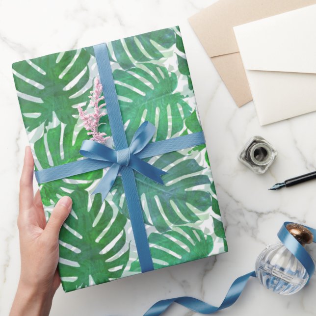 Tropical Green Monstera Palm Leaves Pattern  Presentpapper (Gåvor)