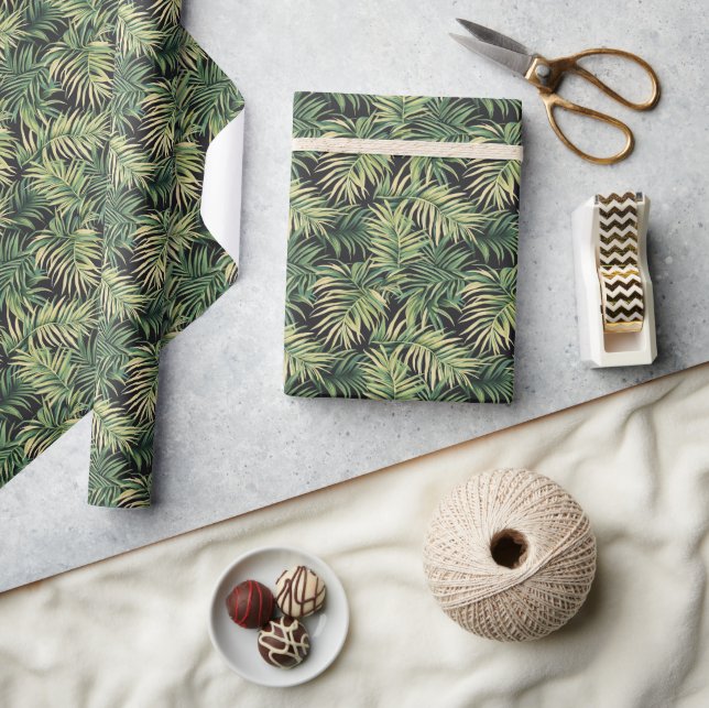 Tropical Green Palm Leaf Illustration Presentpapper (Hantverk)
