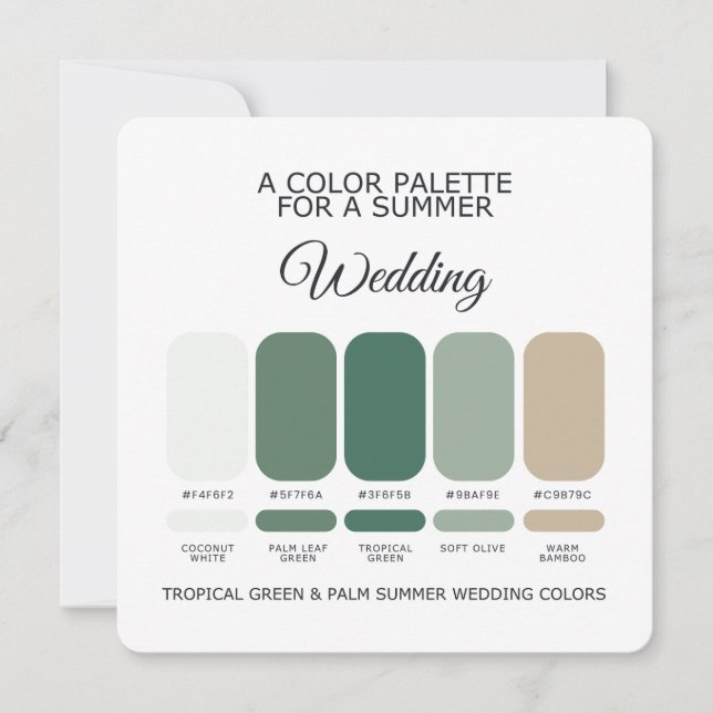 Tropical Green Palm Summer Wedding Palette Card Inbjudningar (Framsida)